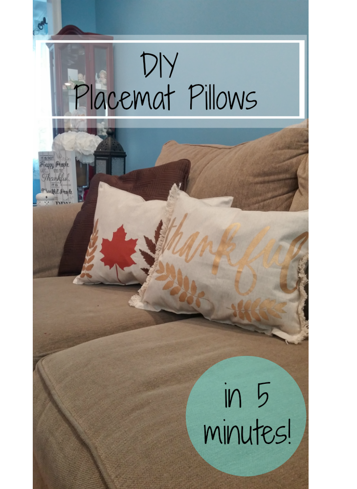 DIY Placemat pillow | this super easy DIY project should take about five minutes to put together! Fun and Festive without breaking the bank! | http://www.hipncreative.wordpress.com
